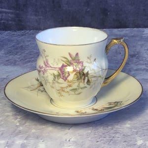 Beautiful Antique R Delinieres & Co Limoges Demitasse Cup and Saucer, Rare French Vintage Porcelain Coffee Cup and Saucer Set