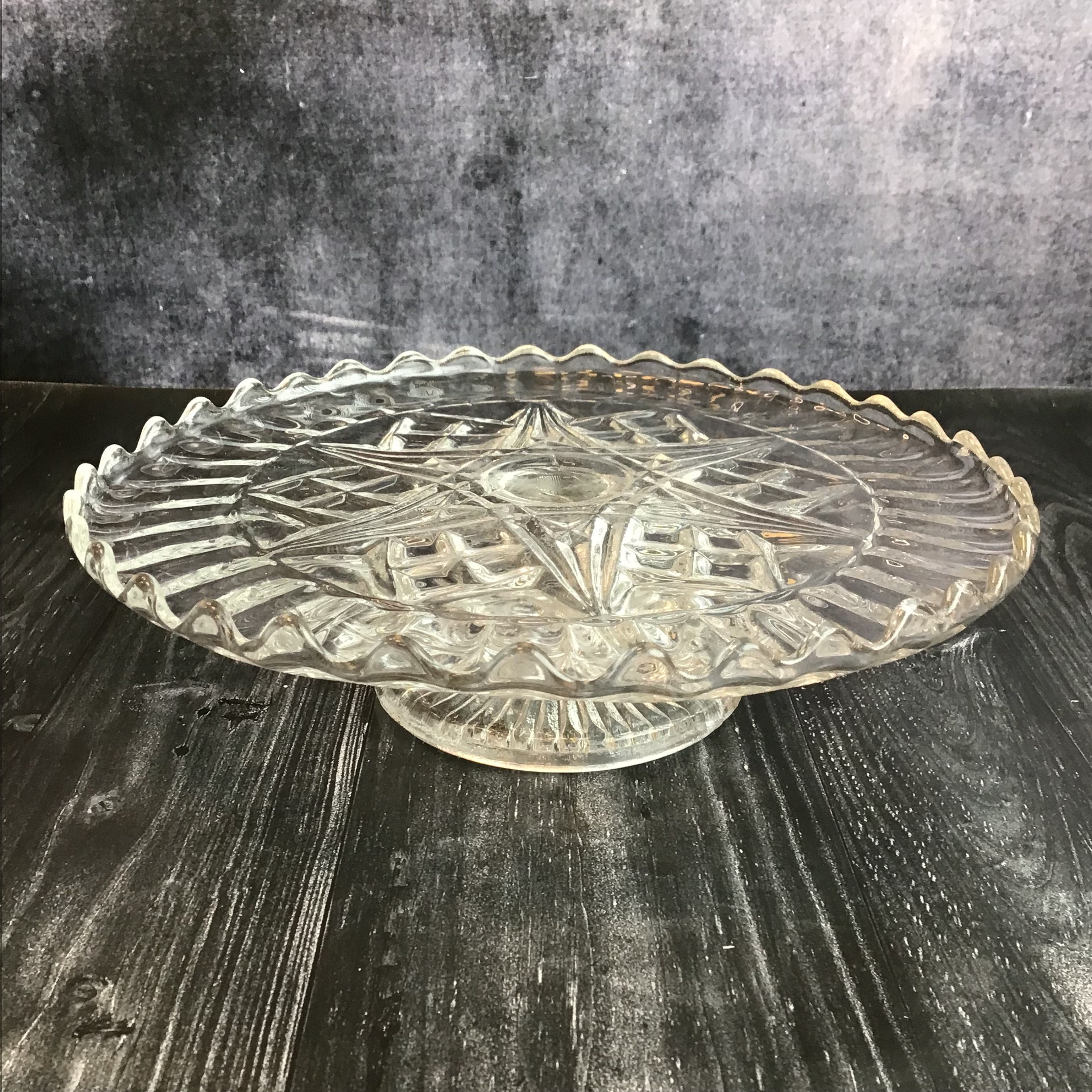 ヴィンテージクリアプレスガラス台座ケーキスタンド/フルーツスタンド