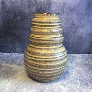 Vintage Mid Century West German Scheurich Vase 269-22 With Brown Speckle Glaze, West Germany 1970s Fat Hooped Pottery 8.5 Inch Vase