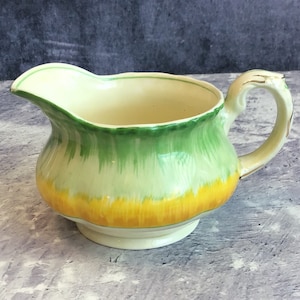 Vintage Art Deco Grindley Cascade Creamer, Green Yellow Cream and Gold Milk / Cream Jug