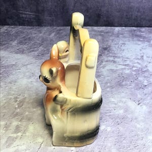 Vintage Mid Century Bambi Deer and Bluebird Ceramic Kitsch Planter