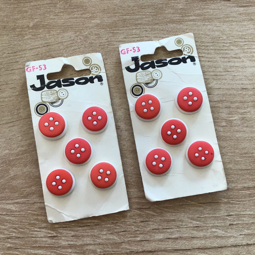 Vintage Haberdashery - 10 JASON Brand Mid Century Red and White Buttons ...