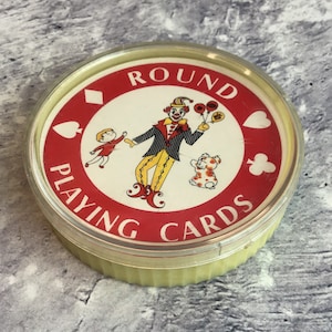Carte da gioco rotonde vintage della metà del secolo - Isole Bahama in custodia in plastica scanalata, WPP e giocattoli MFY realizzati a Hong Kong, mazzo di carte vintage