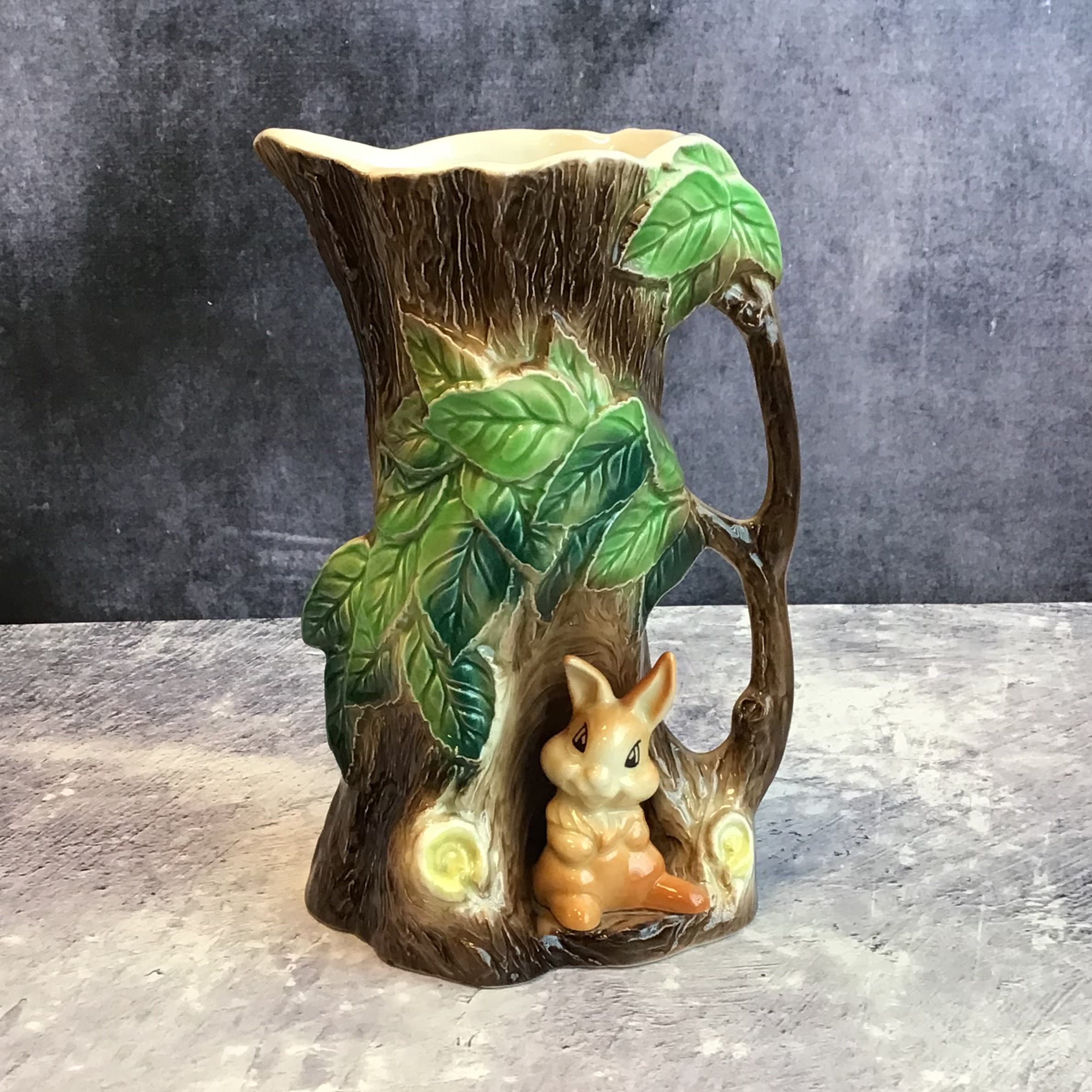 Vintage Hornsea 95 Pottery Rabbit and Tree Trunk Jug / Vase, Mid
