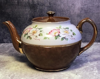 Vintage Sadler Brown Betty Canina Teapot, Lavender Floral Band #2696