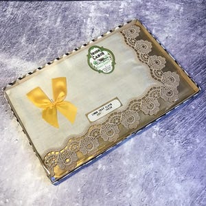 Unused Vintage Irish Linen Tray Cloth With Lace Edging in Original Box, Irish Cabin Table Linen