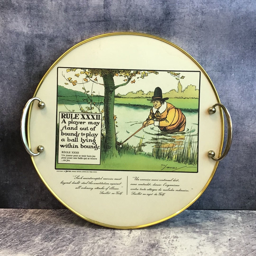 ヴィンテージ ミッドセンチュリー チャールズ クロムビー ペリエ ゴルフ ルール - ルール XXXII ドリンク トレイ、フランスのペリエ  ウォーター広告 1960 年代 - Etsy 日本