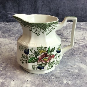 Vintage Kensington Balmoral Green Creamer / Milk Jug, Staffordshire Ironstone Transferware