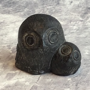 Vintage Wolf Oryginalna Rzeźba Pary Sowy Mydlanej, Matka i Dziecko Sowa Dekoracyjny Obiekt / Ornament / Figurka