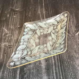 Vintage Mid Century Pilkington Chance Glass White Calypto Pattern Diamond Shaped Dish, Michael Harris 1959 Design