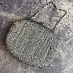Vintage Hong Kong Silver Lurex Evening Bag In Original Box, Vintage Wedding / Bridal Purse