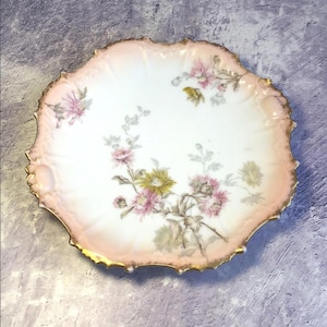 Antique JC Limoges France Plate - Pale Peachy Pink Floral and Gold Relief  8161, Vintage French Porcelain Cabinet Plate