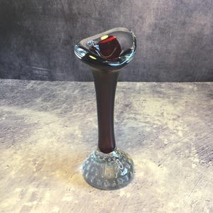 Vintage Mid Century Swedish Art Glass Hand Blown Red Glass Tulip Stem Vase, Bo Bergstrom Aseda Sweden, Scandinavian Bud Vase