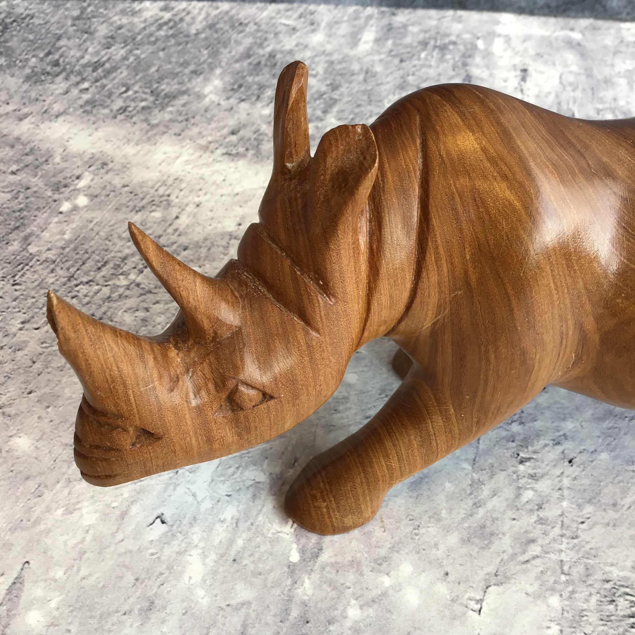 Large Vintage Mid Century Hand Carved Teak Rhinoceros Solid Etsy