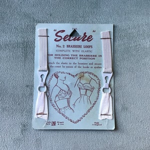 Anelli per reggiseno vintage "The Secure" su carta originale, articoli di cucito vintage, merceria, lingerie anni '50, pubblicità vintage