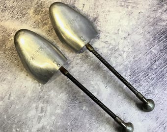 Pair of Vintage 'Cable' Aluminium Shoe Trees With Spring Loaded Stems Size 7.5 - 9, Mid Century Shoe Stretchers