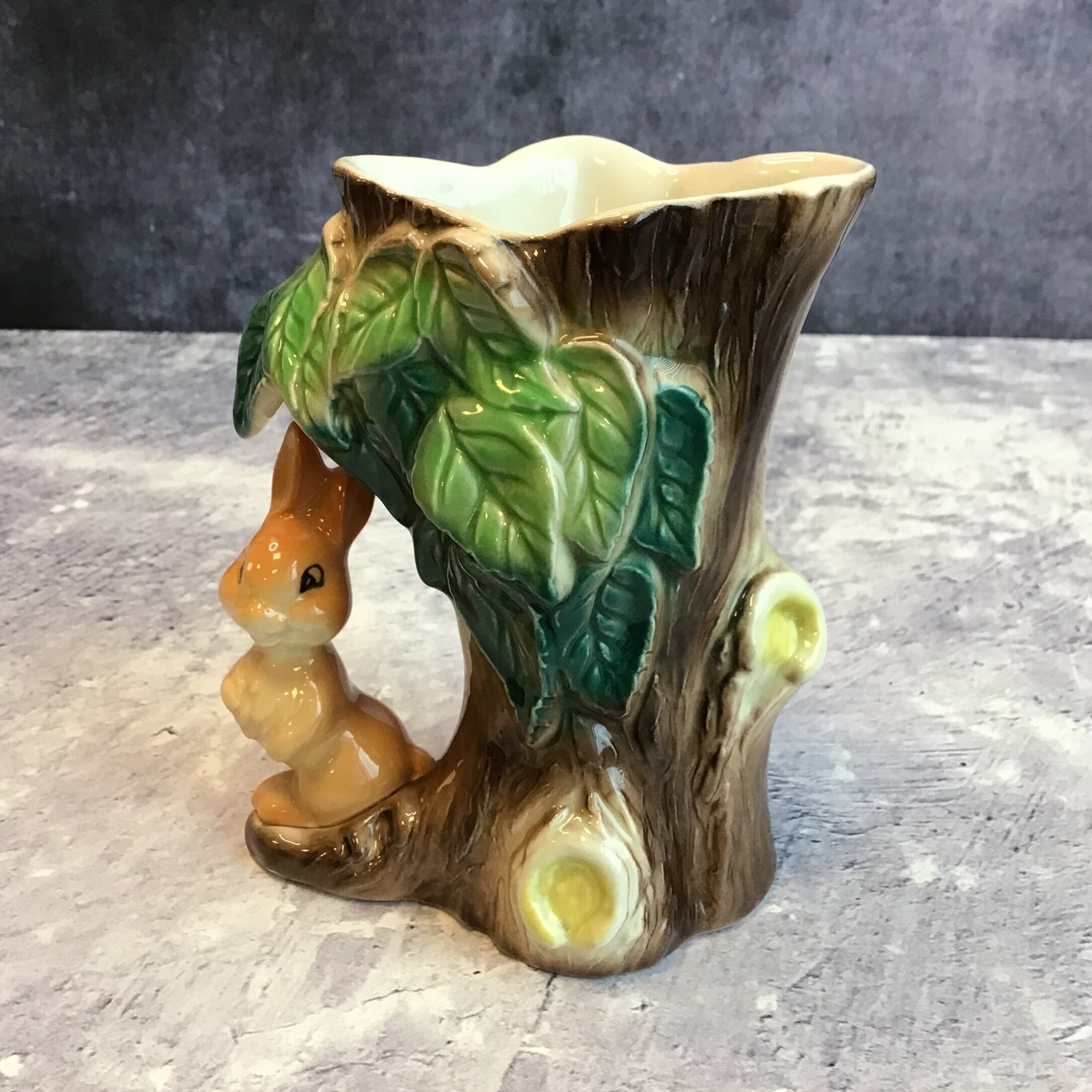 Vintage Hornsea 55 Pottery Rabbit and Tree Stump Vase, Mid