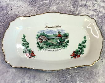 Vintage Old Foley James Kent Kendal Bon Bon Dish or Trinket Tray – Enniskillen Souvenir of Ireland, Shamrocks Plate