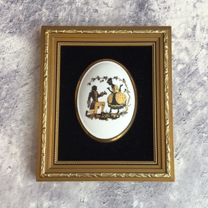 Vintage Gräfin Fine Bone China umwerben Paar vergoldet gerahmtes Bild, viktorianische Silhouette Stil Wanddekoration