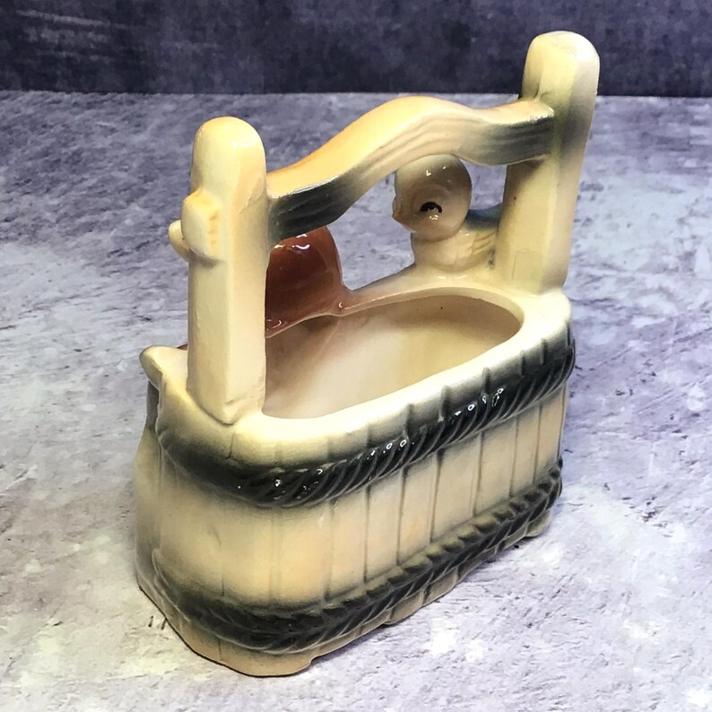 Vintage Mid Century Bambi Deer and Bluebird Ceramic Kitsch Planter