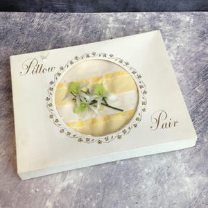 Beautiful Vintage Boxed Pair of Pillowcases, Lemon Yellow and White Pillow Set in Original Packaging, Vintage Bed Linen