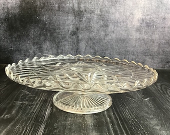 Vintage Clear Pressed Glass Pedestal Cake Stand / Fruit Stand