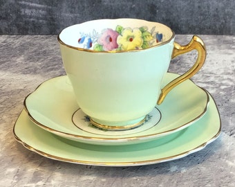 Beautiful Vintage 1955 - 1957 Trentham Bone China Handpainted Petunia Teacup Saucer Plate Trio Signed H Colclough, Royal Crown Pottery Trio
