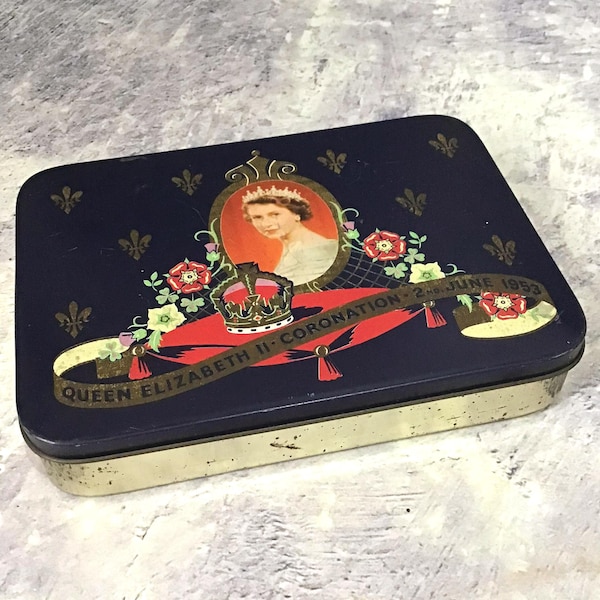 Vintage Mid Century Hinged Cadbury Tin - Queen Elizabeth II Coronation 1953 Commemorative Ware