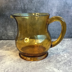 Large Vintage Amber Glass Water / Lemonade Jug Pitcher