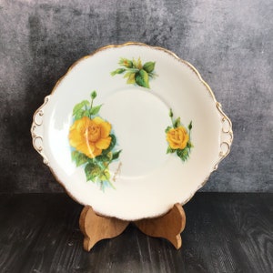 Vintage Roslyn Fine Bone China Cake Plate - Harry Wheatcroft Authentic Roses Pattern Mme Ch Sauvage, Yellow Rose Sandwich Plate
