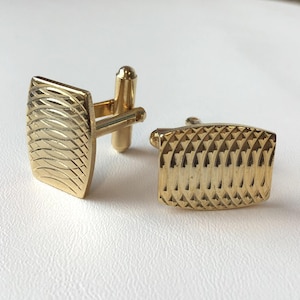 Vintage Mid Century Goldtone Diamond Cut Cuff Links, Modernist Gold Minimalist Cufflinks