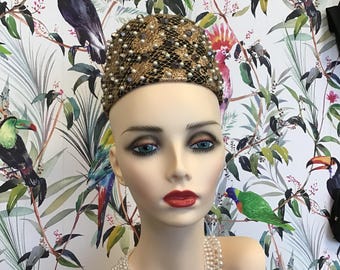 Vintage Beaded Pillbox Hat With Metallic Zardozi Embroidery  display picture 1