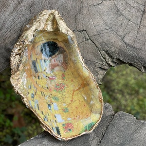 El beso, Gustav Klimt El beso, Klimt, Gustav Klimt, concha de ostra, plato de concha de ostra pintado a mano, concha de decoupage, impresión de Gustav Klimt
