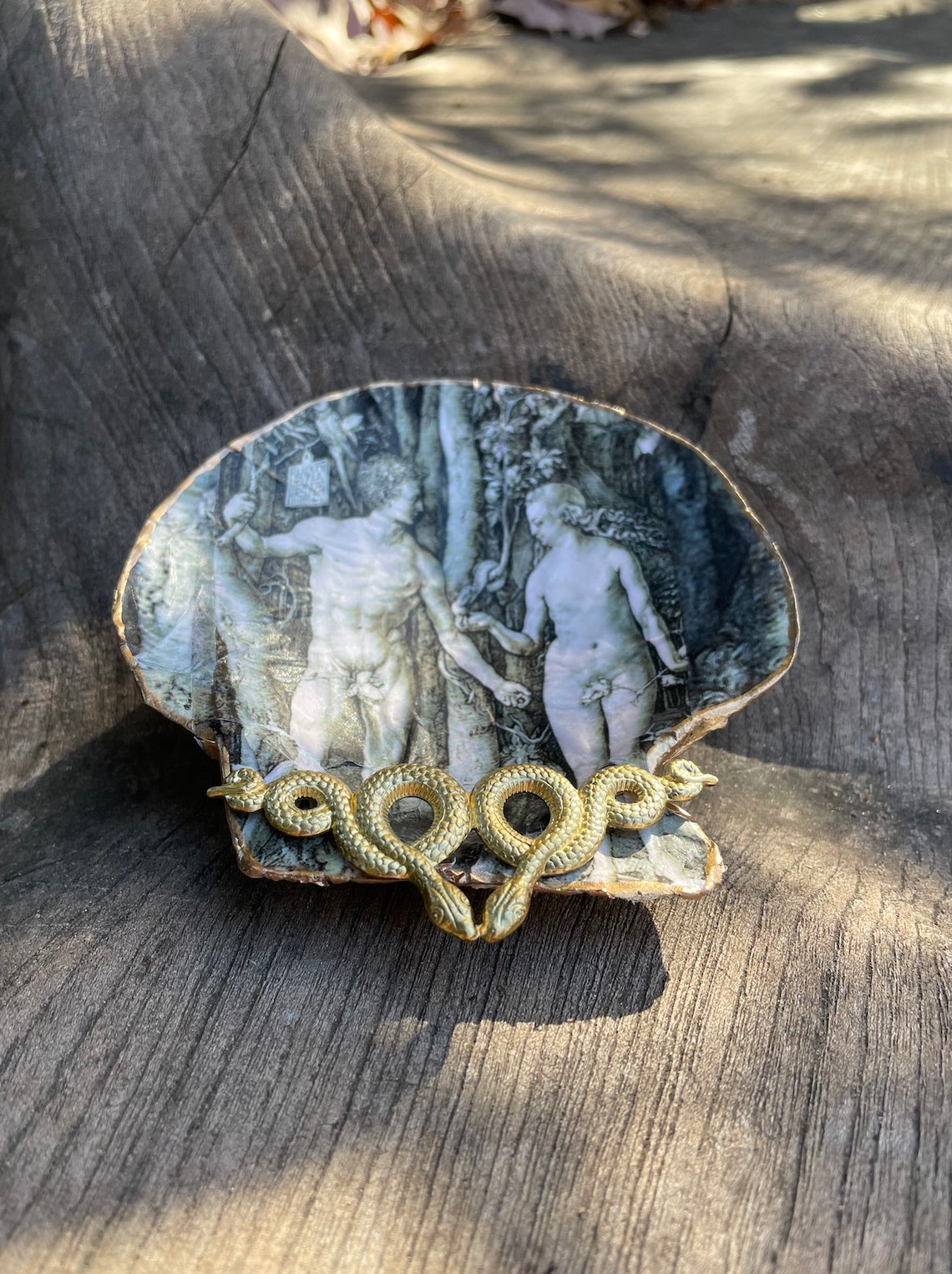 Adam and Eve Decoupage Scallop Shell Dish: Gothic Paradise Lost Decor ...