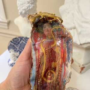 Hygeia, Klimt, Gustav Klimt, Decoupage Shell, Decoupage Oyster Dish, Trinket Dish, Ring Dish, Decorative Ornament, Unique Gift, Greek Goddes