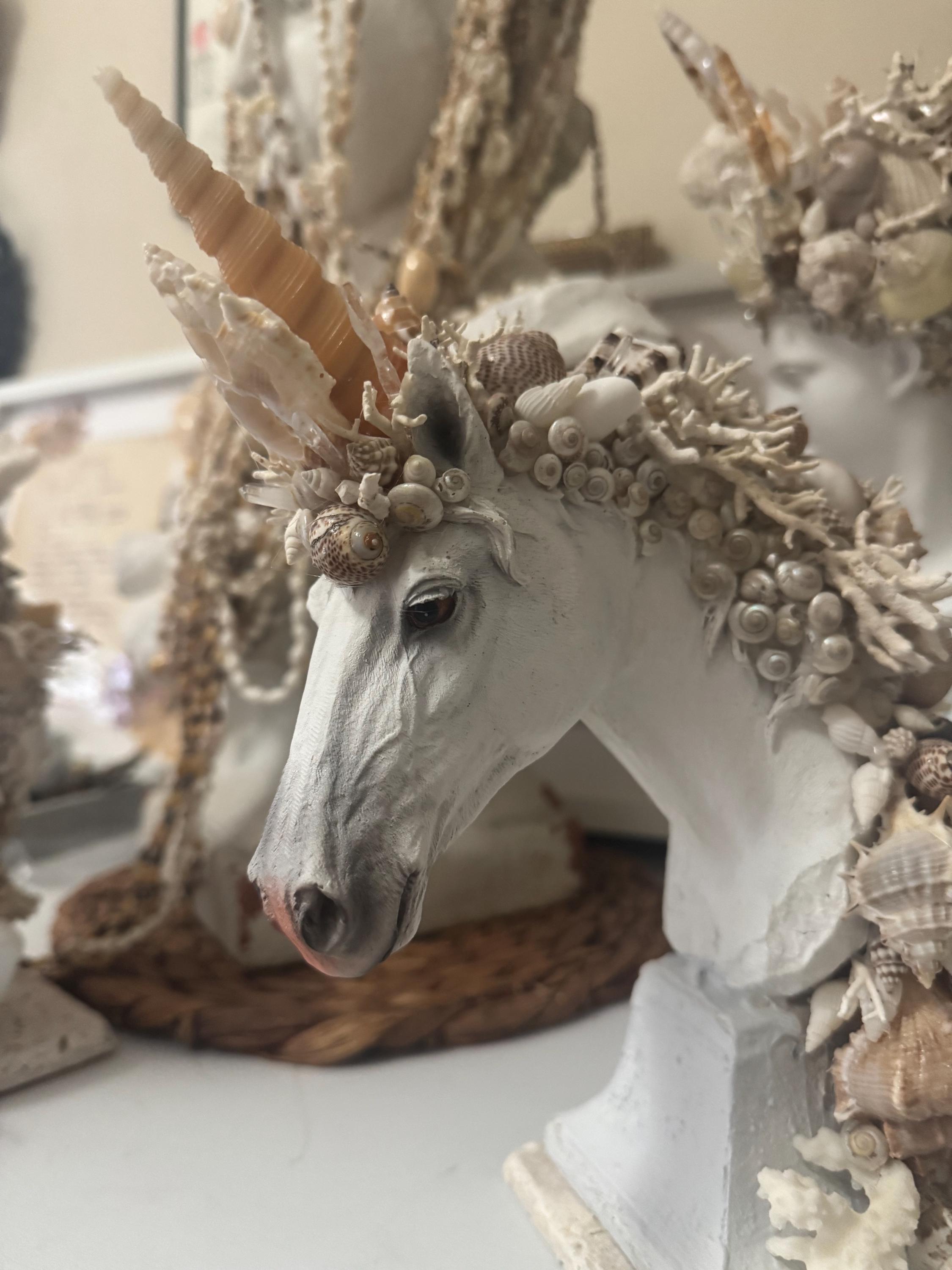 Handmade Seashell Unicorn Sculpture • Coastal Home Decor Horse