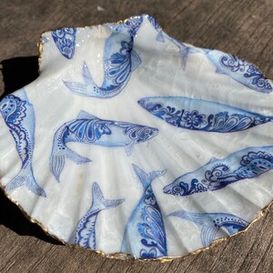 Hand Painted Shell, Shell Ring Dish, Decoupage Jewelry Dish, Trinket ...