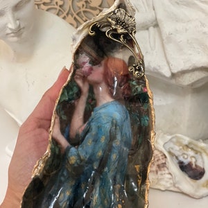 Waterhouse, The Soul of the Rose, Decoupage Shell, Gift for a Friend, Birthday Gift, Unique Gift, Oyster Shell Dish, Trinket Dish, Handmade