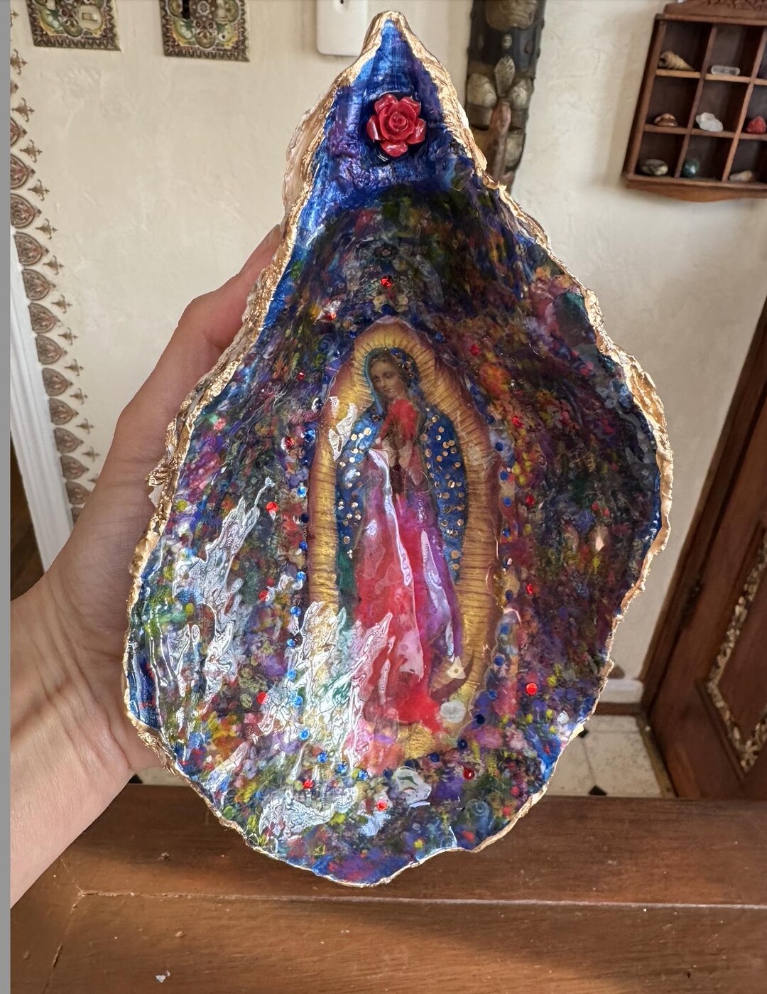 Hand Painted Our Lady of Guadalupe Oyster Shell With Gold Edges - Etsy