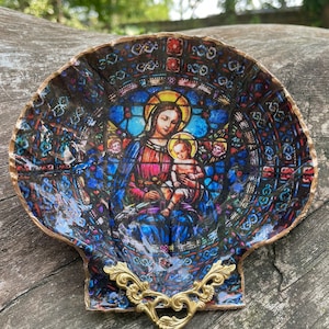 Handgemachte Decoupage Jakobsmuschelschale Schmuckschale: Religiöses Geschenk