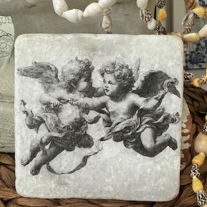 Handmade Cherub Marble Tile – Renaissance Angel Art, Valentine Gift