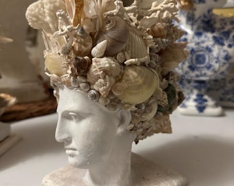 Seashell Crown Sculpture • Handmade Coastal Goddess Head
