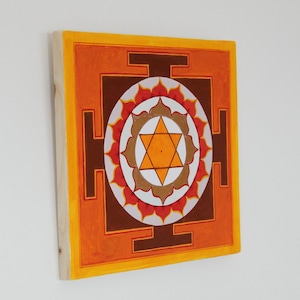 Hand made Surya (Sun) Yantra painting on wood, sacred art
