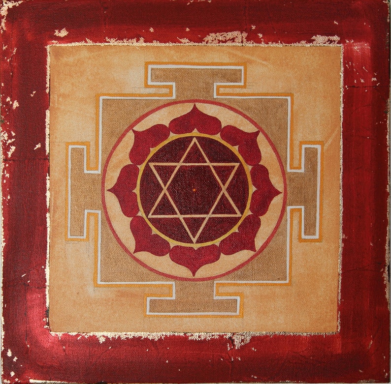 Hand Made Sri Mahalakshmi Yantra Painting on Canvas, Sacred Art Etsy
