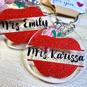 Glitter Personalized Teacher Keychain with tassel