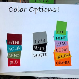 Puede incluir: Tabla de opciones de color con muestras de diferentes colores, incluyendo rojo, naranja, amarillo, verde, azul, morado, gris, negro y blanco. Los colores est&aacute;n etiquetados con sus nombres.