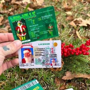 Grinch kerstman rijbewijs leuke grap cadeau nieuwigheid
