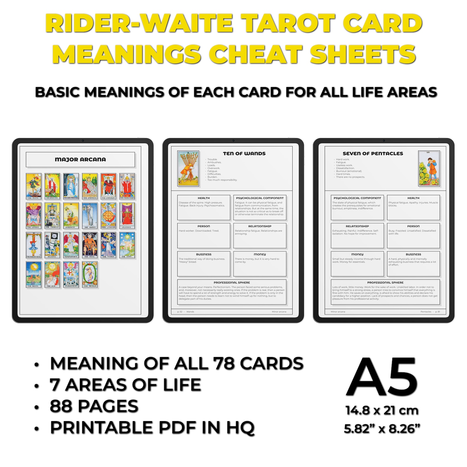 Rider-waite Tarot Card Meanings Cheat Sheets. Rider-waite Printable ...