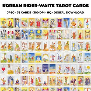 Complete Printable Korean Set Rider Waite Smith Tarot Cards Deck. Printable Korean Edition Tarot Cards. Instant Digital Download Bundle