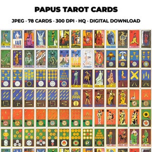 Compleet afdrukbaar tarotdek van Papus Tarot. Papus Tarot deck afdrukbaar. Instant digitale downloadbundel. Hoge resolutie in JPEG